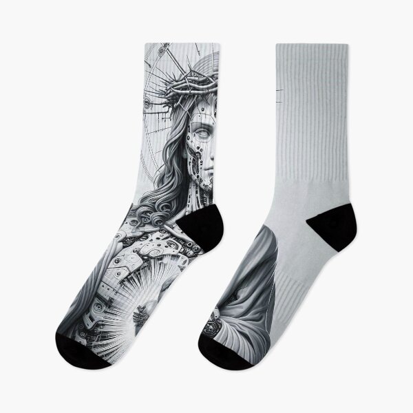 Item preview, Cyberpunk Cyborg Android Jesus in Greyscale designed and sold by jay-cack.