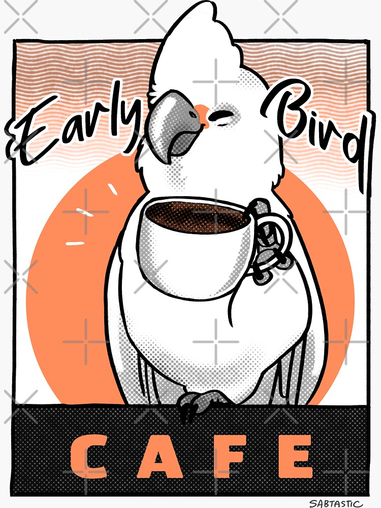 Thumbnail 3 of 3, Sticker, Early Bird Cafe designed and sold by Sabtastic.