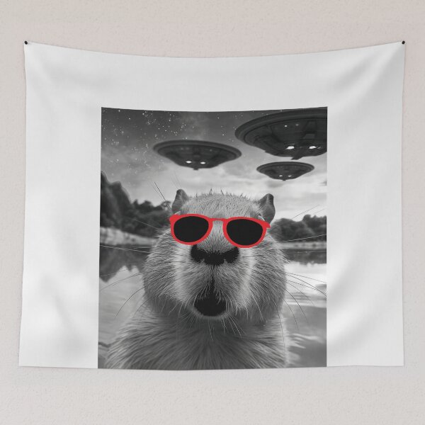 Item preview, Funny Graphic Capybara Selfie Women Men Kid with UFOs Weird designed and sold by MOHAMED FRASER.