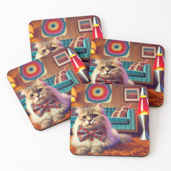 Item preview, Retro Cat with Paisley Bowtie – 1970s Cozy Living Room Feline Art designed and sold by modernzen.