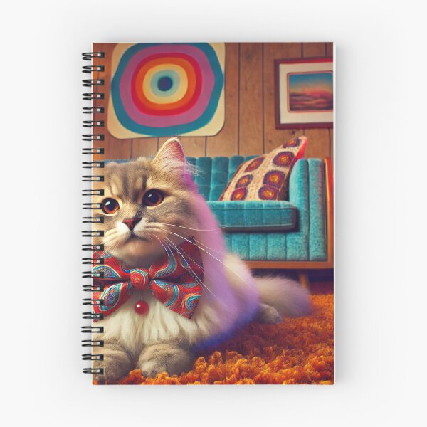 Item preview, Retro Cat with Paisley Bowtie – 1970s Cozy Living Room Feline Art designed and sold by modernzen.
