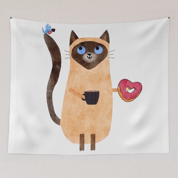 Item preview, Cute Cat Holding Coffee Mug and Heart Shaped Donut designed and sold by jlion jogy.