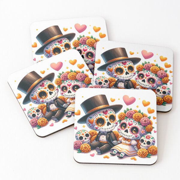 Item preview, Day of the Dead sugar Skull couple in Love - Dia de Muertos designed and sold by MeroroGraphics.