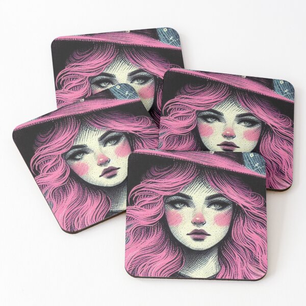 Item preview, Witch with pink hair and rosy cheeks designed and sold by ouchbyflora.