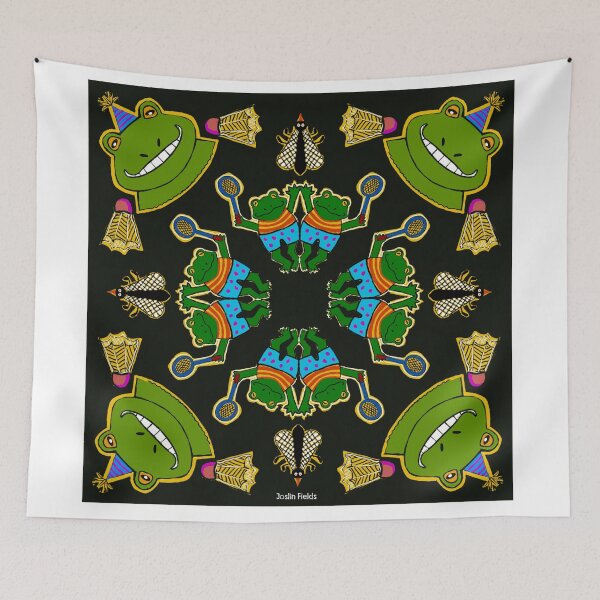 Item preview, Frogs play badminton black background designed and sold by Joslin Fields.