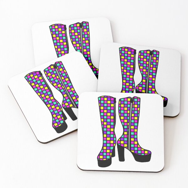 Item preview, Retro Boots with Checkered Pattern - neon colors, Pink, Purple, Blue and yellow  designed and sold by MrsCreative1.
