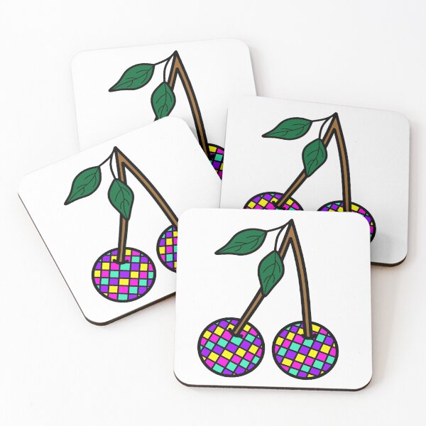 Item preview, Retro Cherries with Checkered Pattern Neon Colors, Pink, purple, Yellow and Blue designed and sold by MrsCreative1.