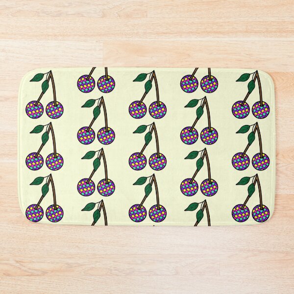Item preview, Retro Cherries with Checkered Pattern Neon Colors, Pink, purple, Yellow and Blue designed and sold by MrsCreative1.