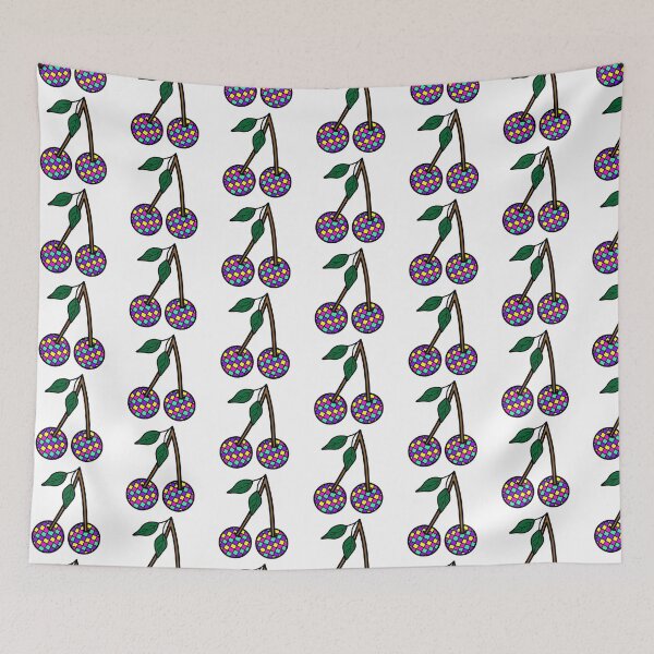 Item preview, Retro Cherries with Checkered Pattern Neon Colors, Pink, purple, Yellow and Blue designed and sold by MrsCreative1.