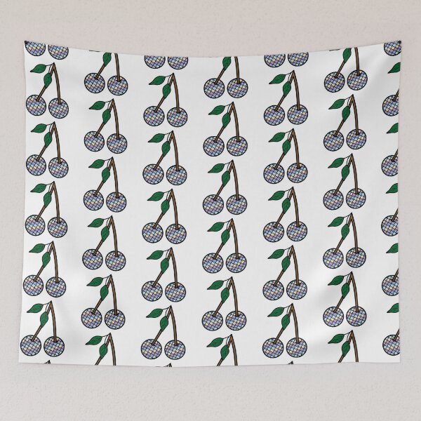 Item preview, Retro Cherries with Checkered Pattern Colors Purple, Blue and Cream designed and sold by MrsCreative1.