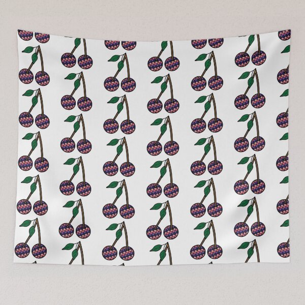 Item preview, Retro Cherries with Checkered Pattern Purple and Pink designed and sold by MrsCreative1.