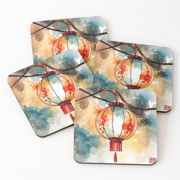 Item preview, Chinese lantern watercolor art designed and sold by patterncrow.