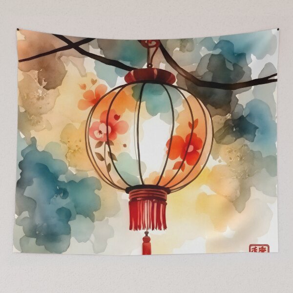 Item preview, Chinese lantern watercolor art designed and sold by patterncrow.