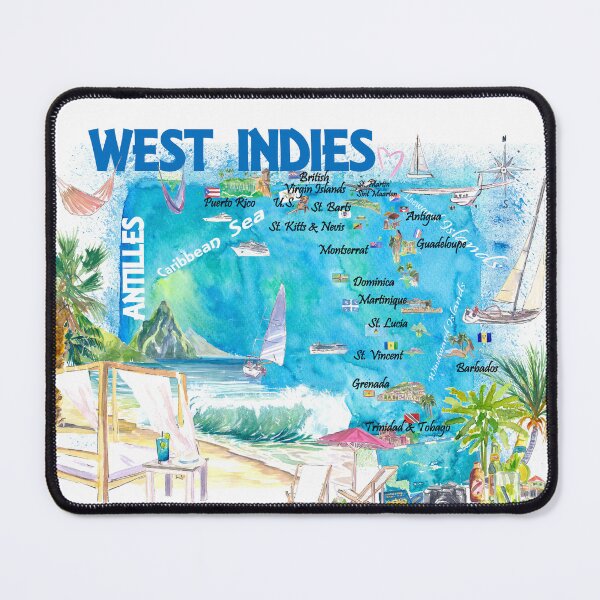 Item preview, West Indies Illustrated Travel Map with Leeward and Windward Antilles designed and sold by artshop77.