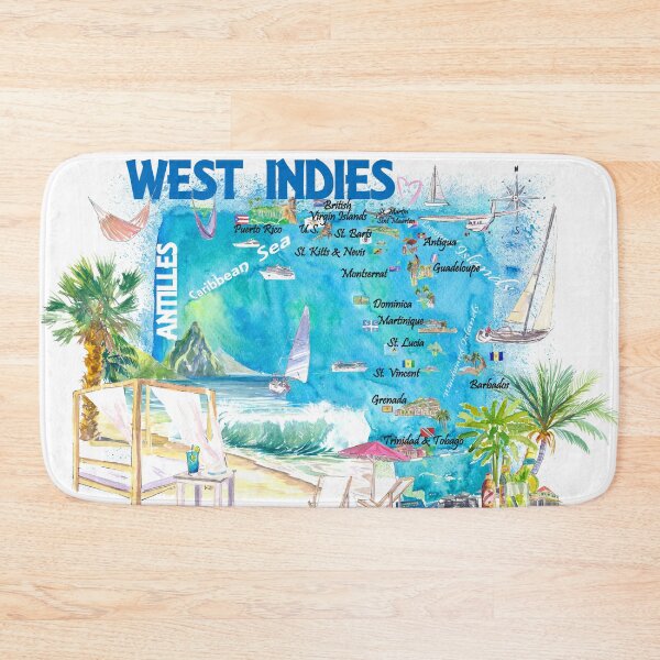 Item preview, West Indies Illustrated Travel Map with Leeward and Windward Antilles designed and sold by artshop77.