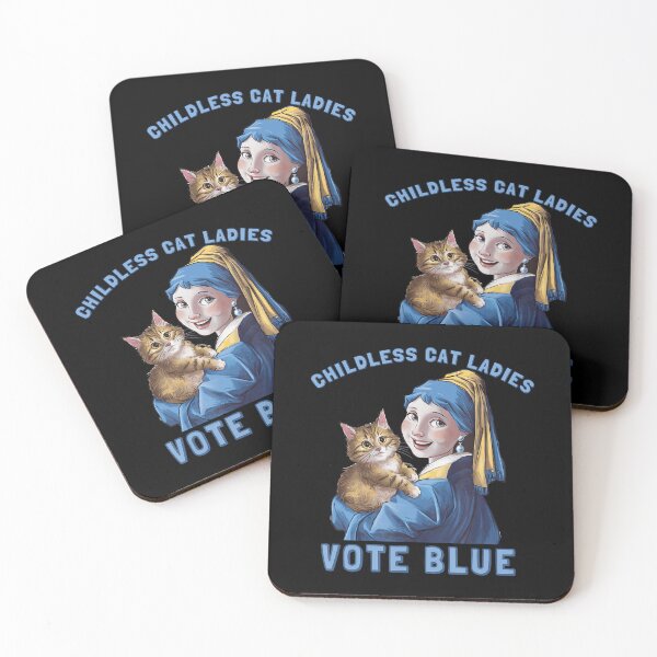 Item preview, CHILDLESS CAT LADIES VOTE BLUE Girl With A Pearl Kamala designed and sold by Greenbacks.