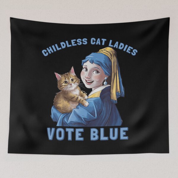 Item preview, CHILDLESS CAT LADIES VOTE BLUE Girl With A Pearl Kamala designed and sold by Greenbacks.
