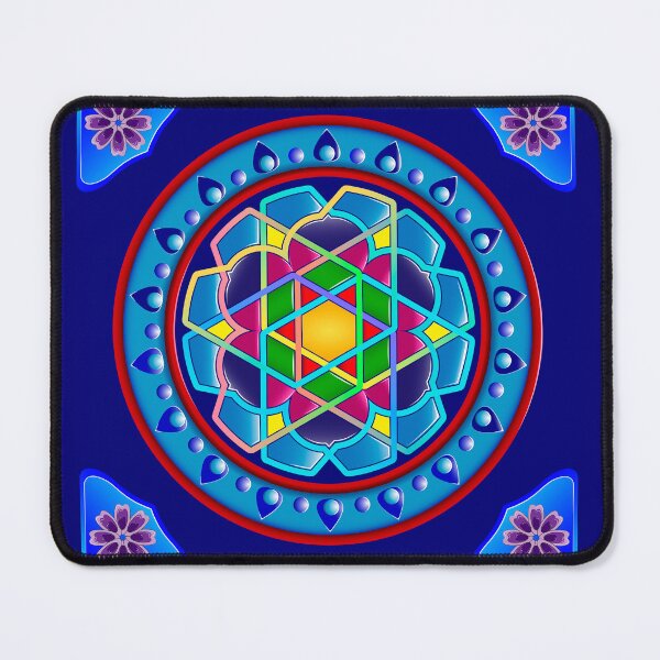 Item preview, Colorful geometric mandala design featuring intricate patterns and vibrant colors on a deep blue background designed and sold by Ihor Ivanov.