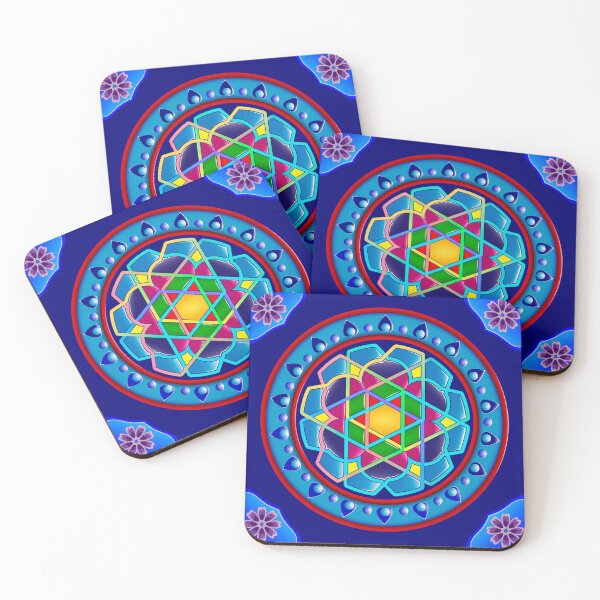Item preview, Colorful geometric mandala design featuring intricate patterns and vibrant colors on a deep blue background designed and sold by Ihor Ivanov.