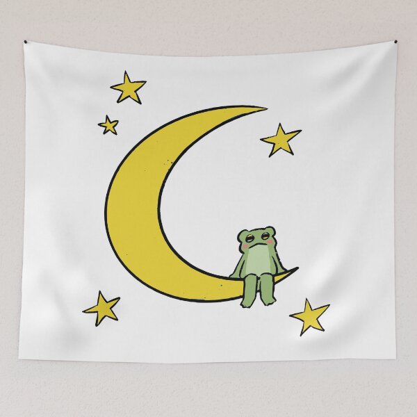 Item preview, Whimsical Frog Sitting on Moon with Stars in Night Sky designed and sold by juwals maroom.