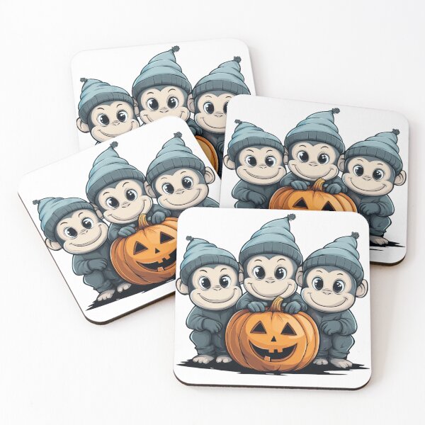 Item preview, Three Monkeys with Halloween Pumpkin designed and sold by Fab-Haven.