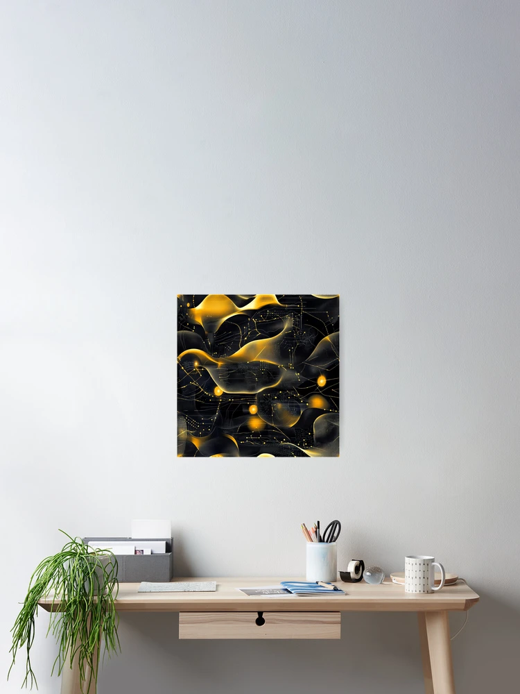 Thumbnail 2 of 3, Poster, Abstract data patterns, Gold, Line designed and sold by mind-coloring.
