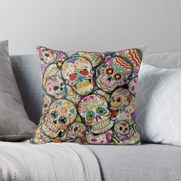 Sugar Skull Collage Throw Pillow
