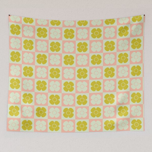 Item preview, Checker pattern retro daisy strawberry pink golden yellow designed and sold by Inkworthy.