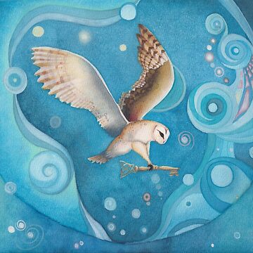 Artwork thumbnail, Flying Barn owl Holding A Key by Imogen Boshstar Art