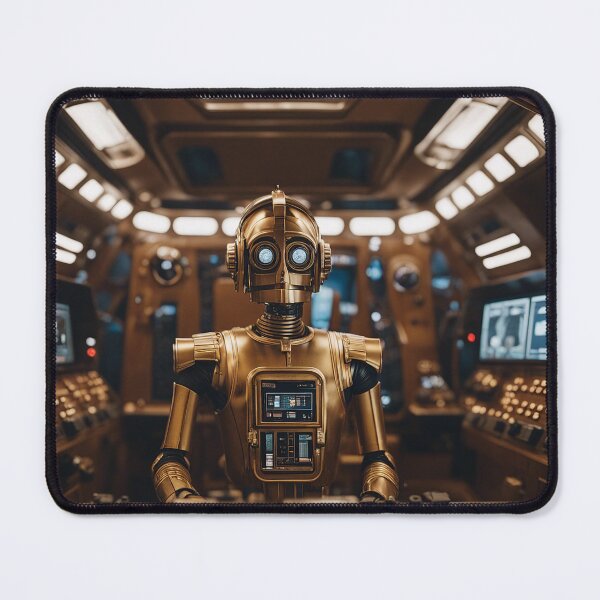 Item preview, Retro golden robot piloting spaceship designed and sold by ADP76.