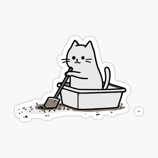 Item preview, Cartoon cat cleaning litter box with shovel designed and sold by 2Blue-Dots.