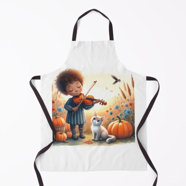 Item preview, Boy Playing Violin with Cat and Birds in Pumpkin Patch on African Savannah at Sunset designed and sold by ElegantTeaTime.