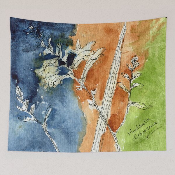 Item preview, Montbretia Crocosmia Sketch in Watercolours and Pen designed and sold by LymphomaLass.