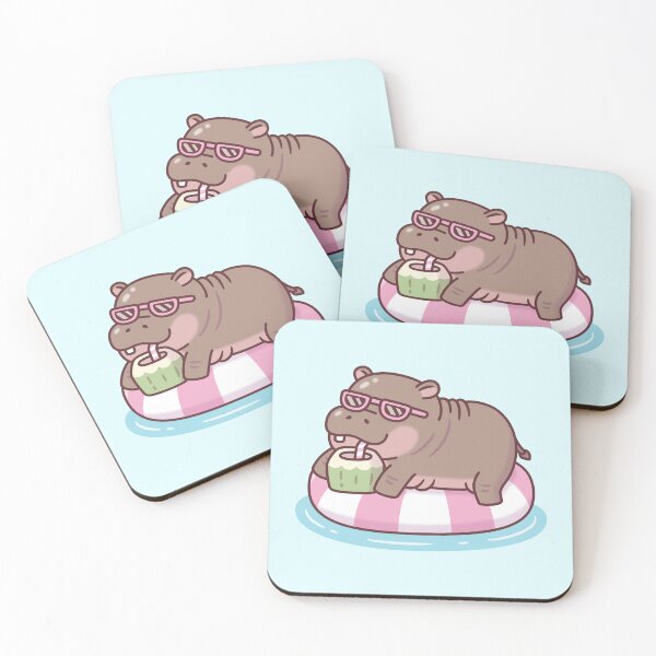 Item preview, Cute Hippo Chilling On Pool Float Drinking Coconut Juice designed and sold by rustydoodle.