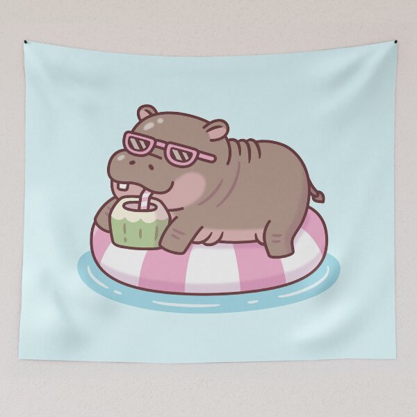 Item preview, Cute Hippo Chilling On Pool Float Drinking Coconut Juice designed and sold by rustydoodle.