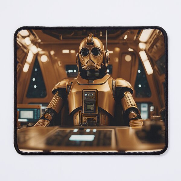 Item preview, Retro golden robot piloting spaceship designed and sold by ADP76.