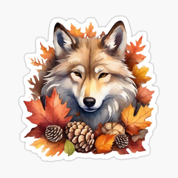 Artikel-Vorschau von Wilder Wolf unter Herbstblättern - Geschenke für Wolfsliebhaber, designt und verkauft von FurrFunPrints.