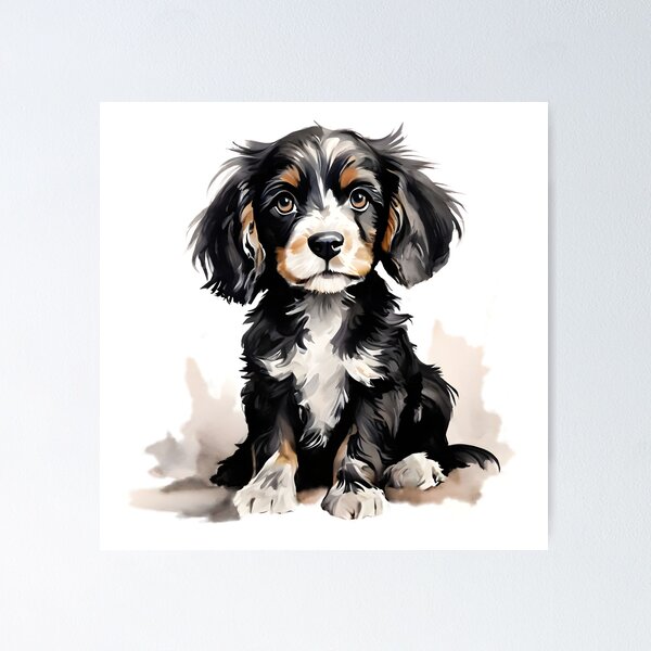 Item preview, Vintage Dog Art: Black Cocker Spaniel Puppy Portrait | Animal Art | Watercolor Painting | Animal Portrait designed and sold by UnhingedBird.