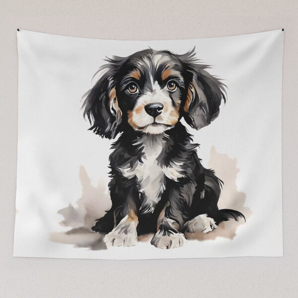 Item preview, Vintage Dog Art: Black Cocker Spaniel Puppy Portrait | Animal Art | Watercolor Painting | Animal Portrait designed and sold by UnhingedBird.