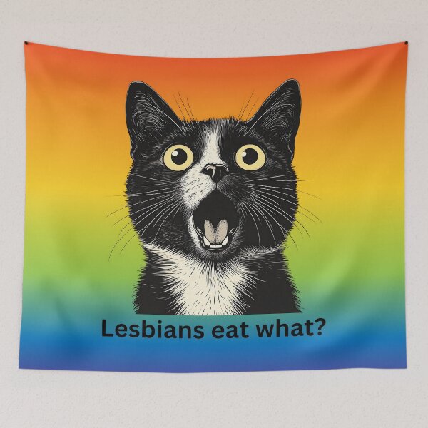 Item preview, Lesbians Eat What?- Lesbian Typography, Rainbow Flag Colors designed and sold by Travelslightly.