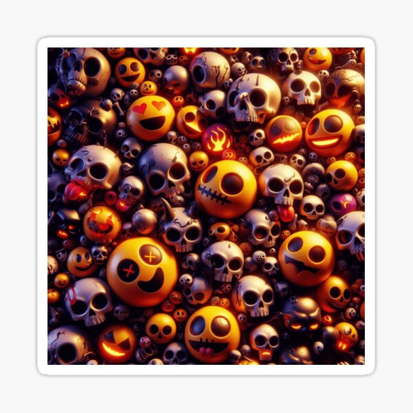 Spooky Emoji Skulls - Halloween-Themed Pattern Art Sticker