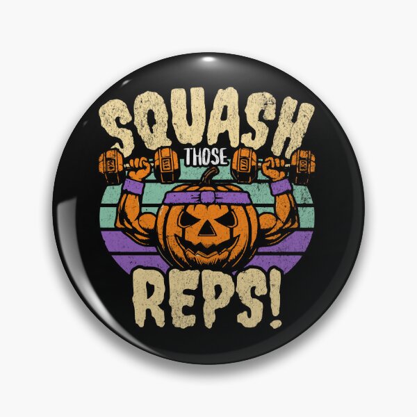 Item preview, "Squash Those Reps" Funny Halloween Pumpkin Workout Fitness Artwork designed and sold by QuirkPrint.
