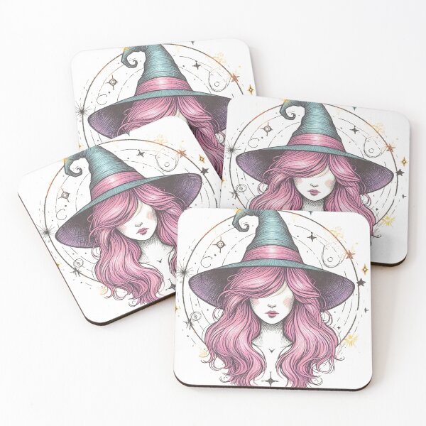 Item preview, Witch with pink hair and rosy cheeks designed and sold by ouchbyflora.