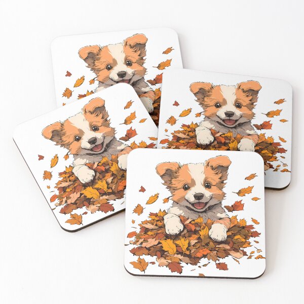 Item preview, Autumn snuggles and wagging tails ,Autumn Pup in a Pile of Leaves designed and sold by katerynaS99.