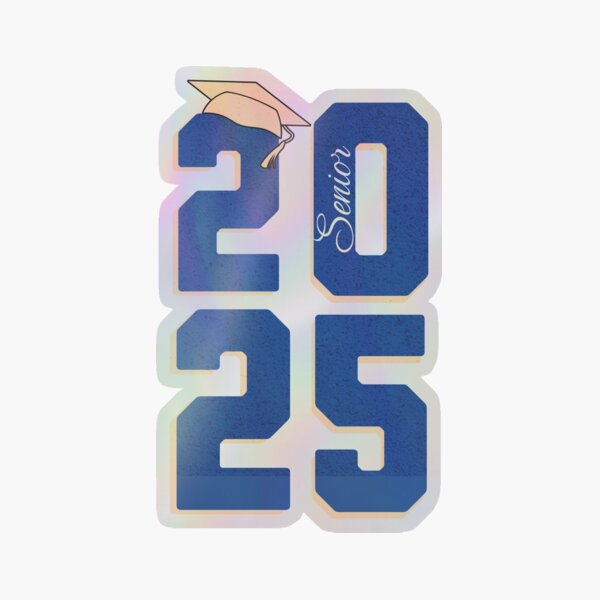 Senior Class of 2025 in relaxing blue numbers with beige cap Holographic Sticker