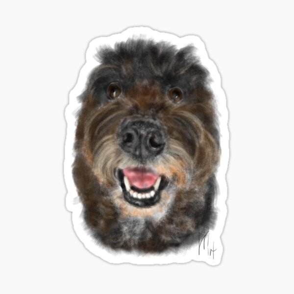 Happy Brown Fluffy Doodle Dog Sticker