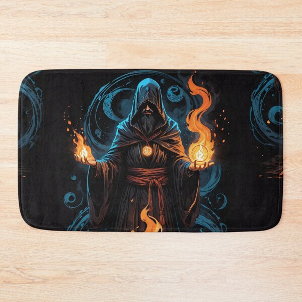 Item preview, Hooded Figure with Magic Flames and Open Tome - Dark Fantasy Halloween Art designed and sold by ByteyCreatives.