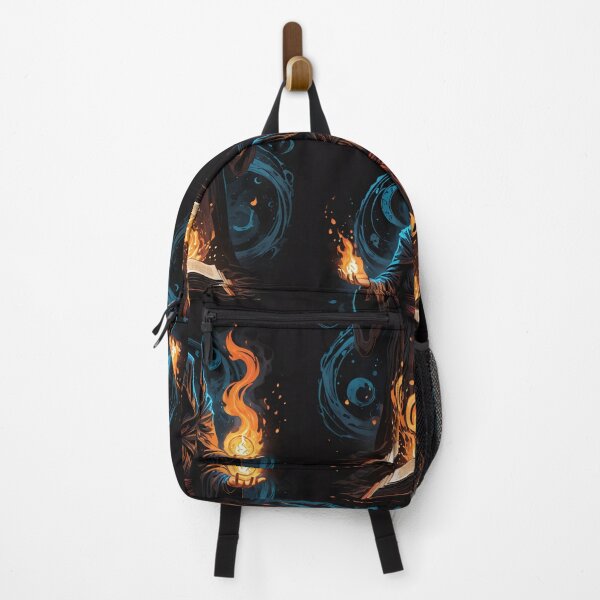 Item preview, Hooded Figure with Magic Flames and Open Tome - Dark Fantasy Halloween Art designed and sold by ByteyCreatives.