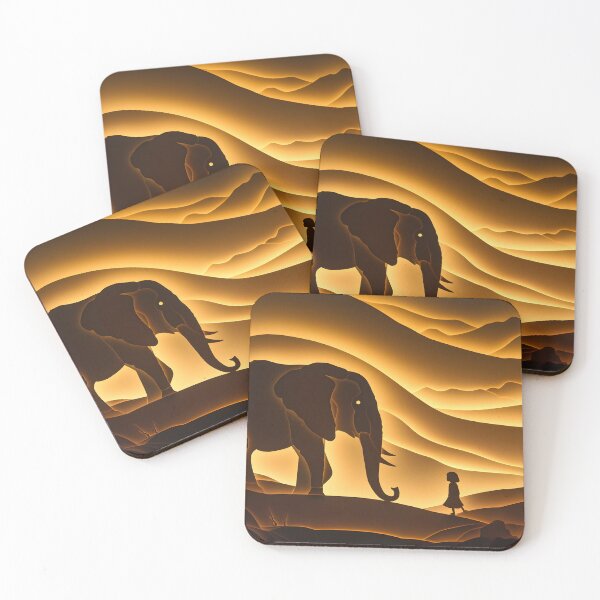 Item preview, Silhouetted elephant meets small child in glowing landscape designed and sold by Artessie.