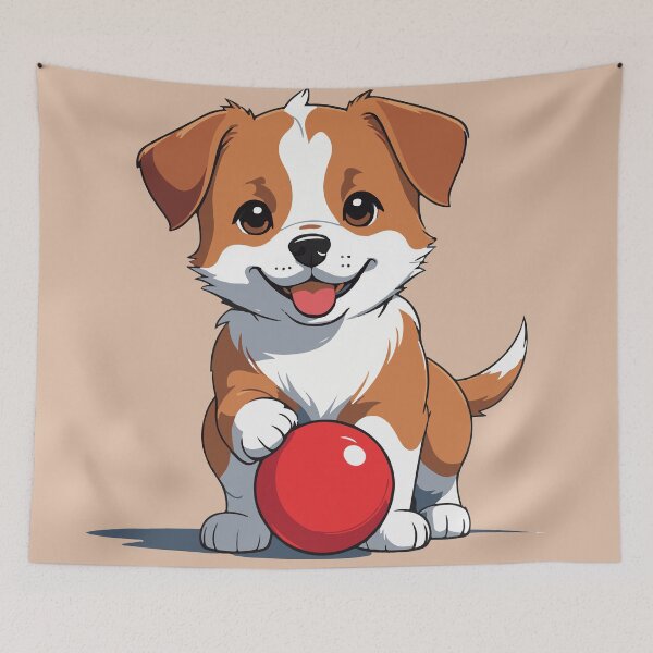 Item preview,  Cute little cartoon puppy dog playing red ball designed and sold by Atlantico54.